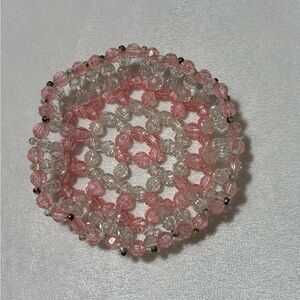 1950s Pink and Clear Beaded Coaster/Holder - Handmade